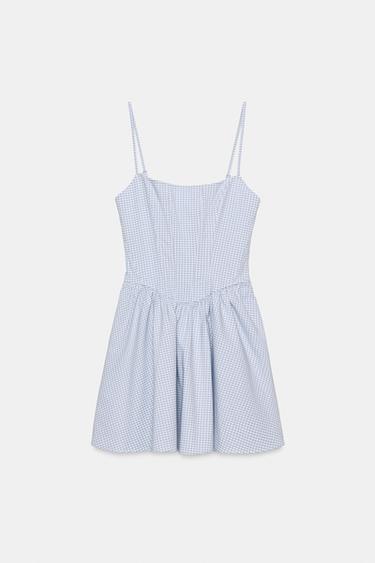 კაბა კორსეტი მოცულობითი კუბოკრული ქსოვილი - Zara-ს Blue/White