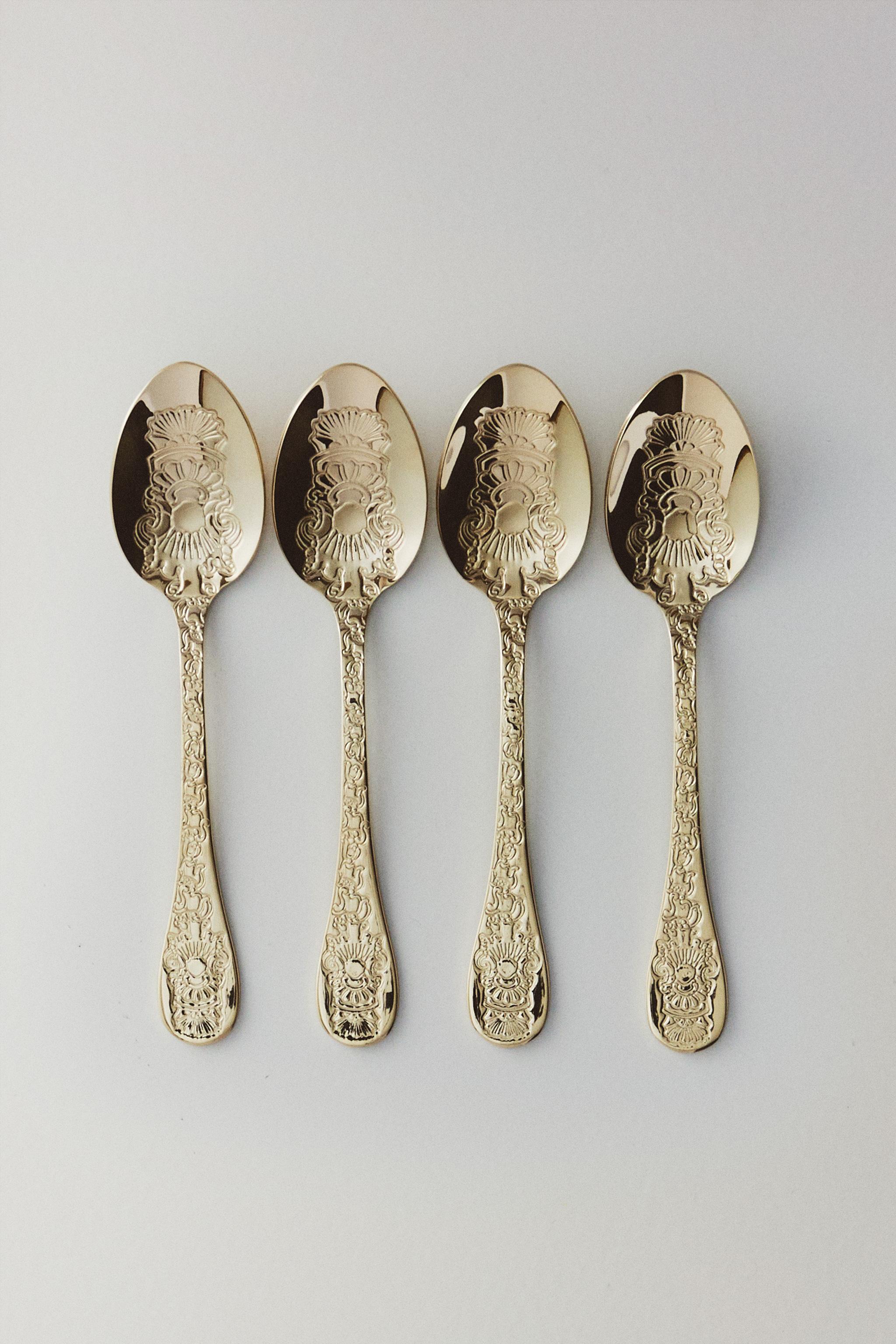 JEWELRY「Spoons」です。 PACK OF ENGRAVED STEEL DESSERT SPOONS (PACK OF 4) - Soft gold