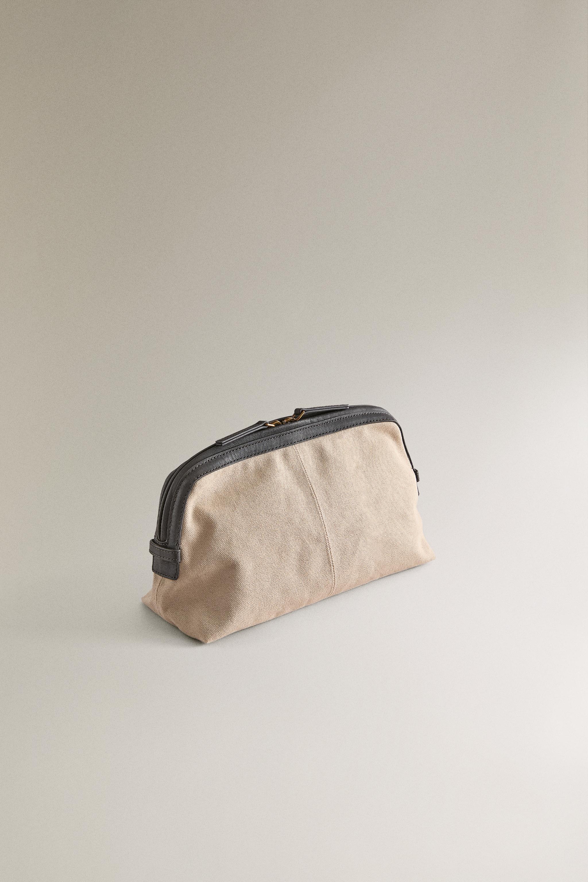CANVAS LEATHER WASH BAG — Taupe Gray
