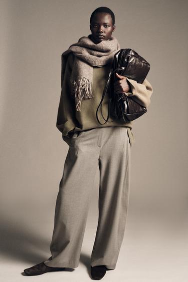 Zara ZW COLLECTION 人字紋燈籠褲 - 斑紋米色