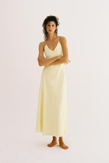 Zara ZW COLLECTION SLIP DRESS - Pastel yellow