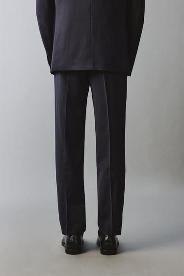 100% WOOL PINSTRIPED SUIT TROUSERS - Navy blue by Zara - Image 2