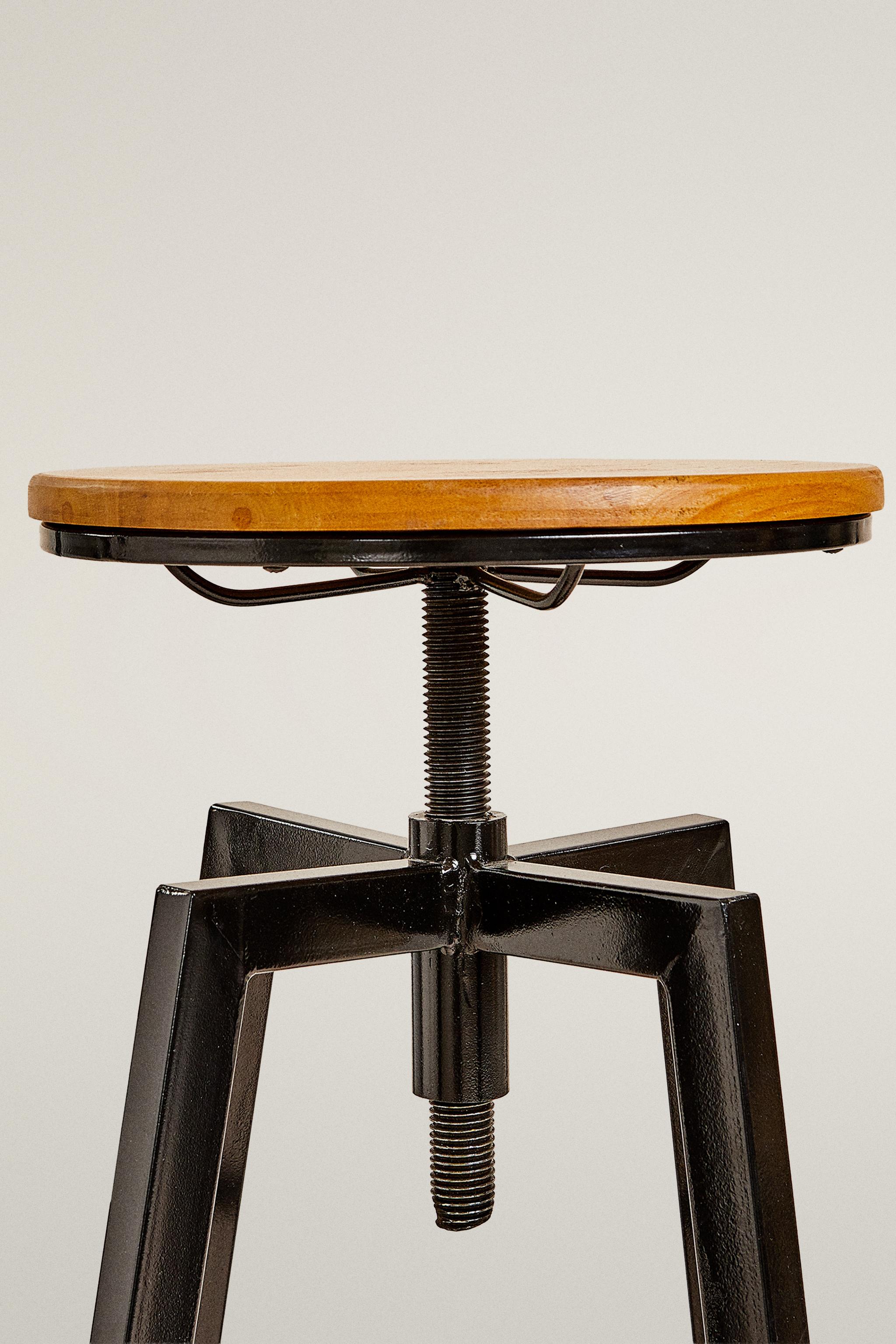 SWIVEL WOOD AND METAL BAR STOOL