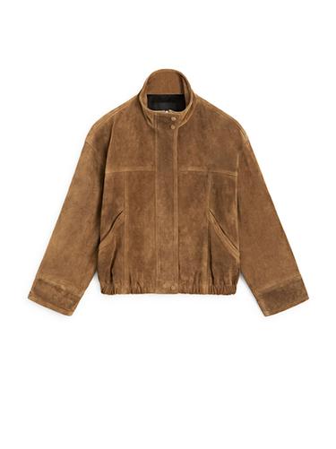 Chaqueta corta bómber piel ante - Visón oscuro de Zara