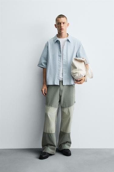 Zara EMBROIDERED DENIM SHIRT - Light blue