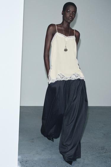 ZW COLLECTION PINSTRIPED DARTED TROUSERS - Navy blue by Zara