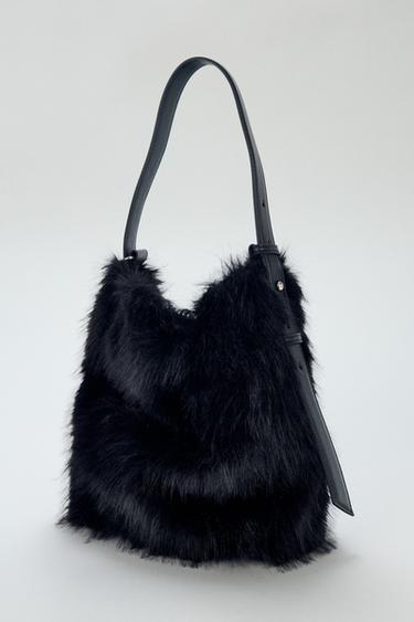 FAUX FUR BUCKET BAG - Black by Zara