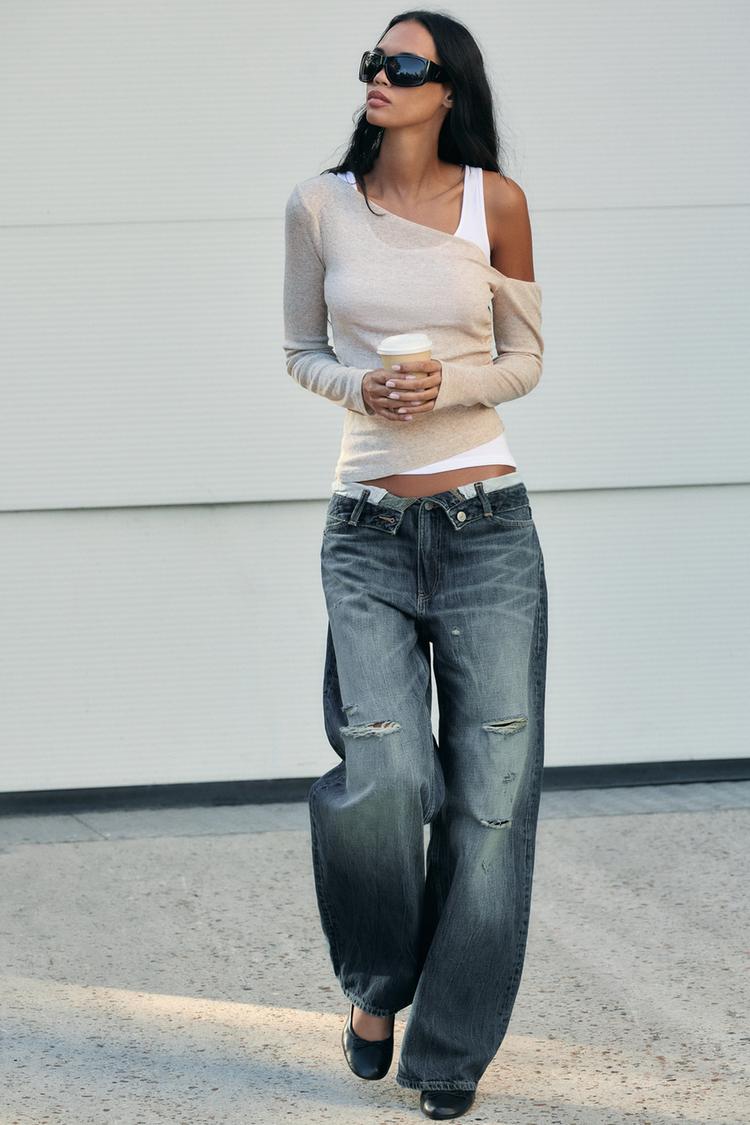 Jeans cintura doblada tiro medio trf