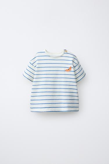 T-SHIRT RAYURES BRODERIE MANDARINE - Bleu / Blanc de Zara