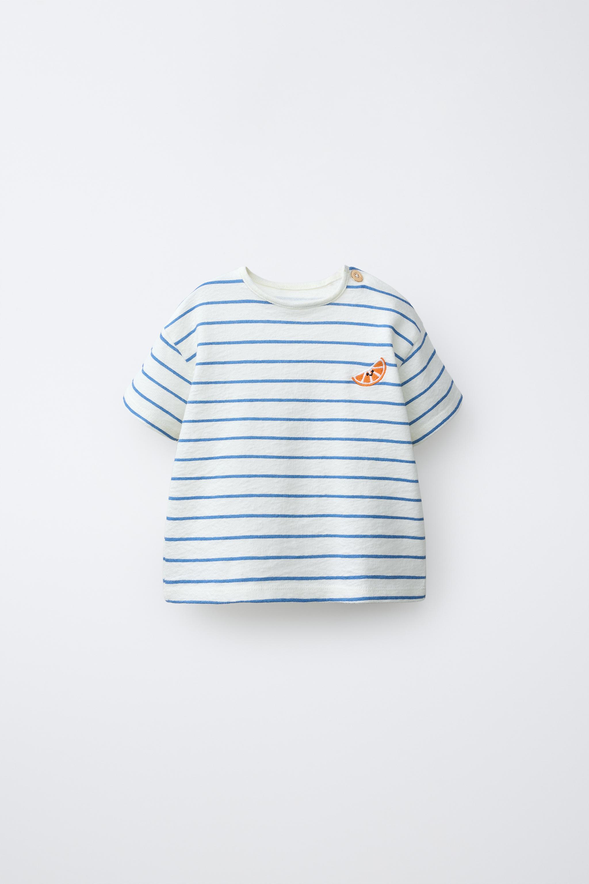 T-SHIRT RAYURES BRODERIE MANDARINE