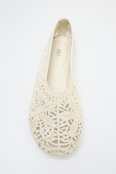 FLORAL CROCHET BALLET FLATS - Ecru by Zara
