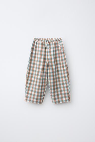 BALLOON GINGHAM CHECK TROUSERS - Sand / Blue by Zara