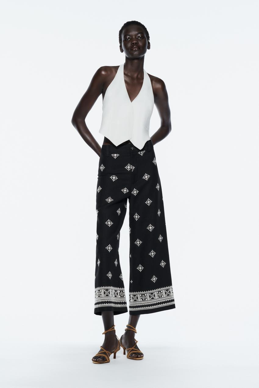 EMBROIDERED TROUSERS - Black