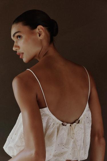 TOP BALLON À BRODERIES AJOURÉES - Écru de Zara - Image 3