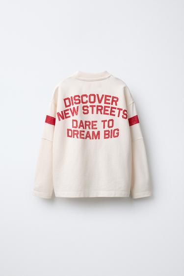 T-SHIRT À INSCRIPTION BRODÉE - Écru de Zara - Image 1