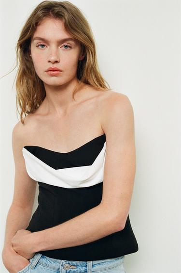 CONTRAST STRAPLESS TOP - Black by Zara - Image 1