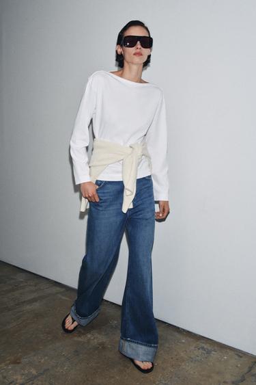 Zara 船領標籤 T 恤 - 白色