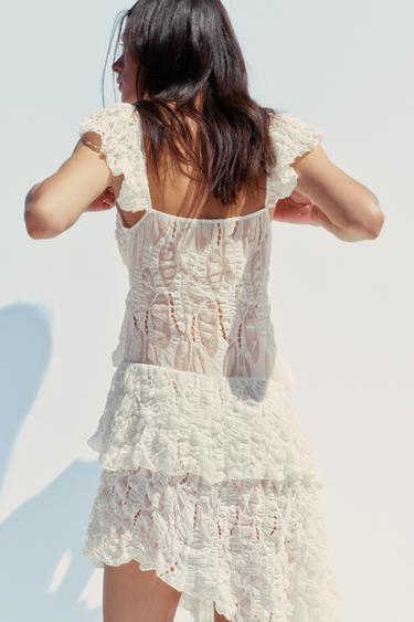 ROBE VOLANTS DENTELLE - Écru de Zara - Image 3