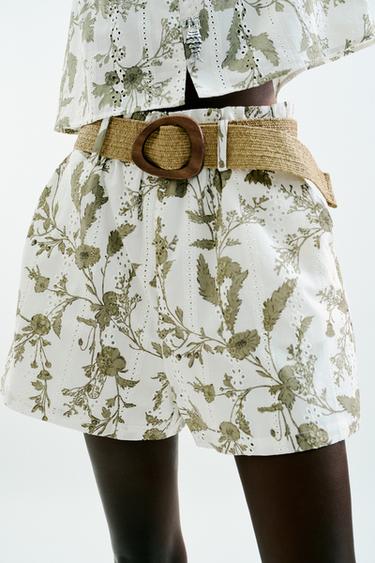 BERMUDA ESTAMPADA BORDADOS PERFORADOS - crudo/kaki de Zara