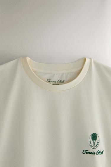COTTON TENNIS T-SHIRT - Ecru / Green by Zara - Image 1