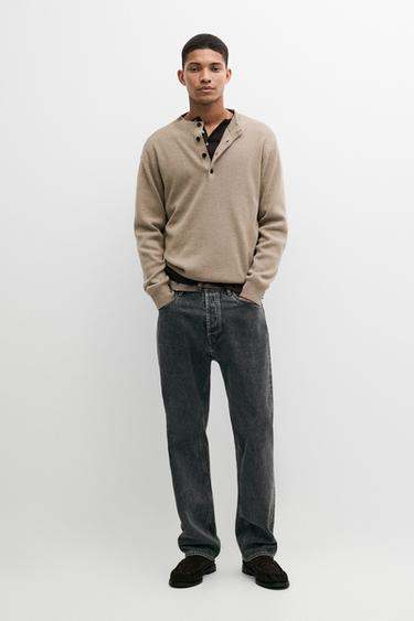 Zara Button mock neck knit sweater - Dark beige - Image 0