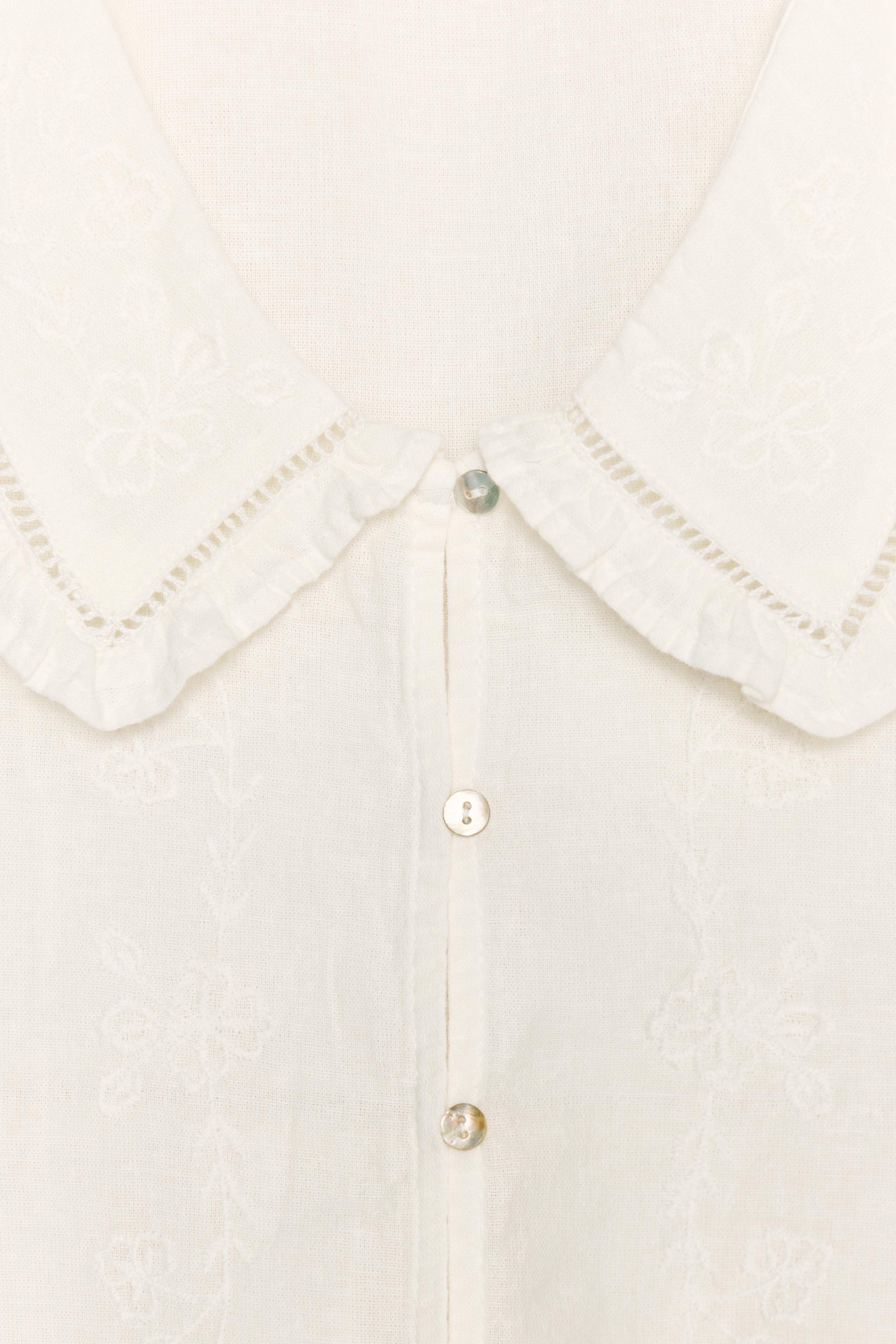 EMBROIDERED PETER PAN COLLAR TOP - Oyster-white | ZARA