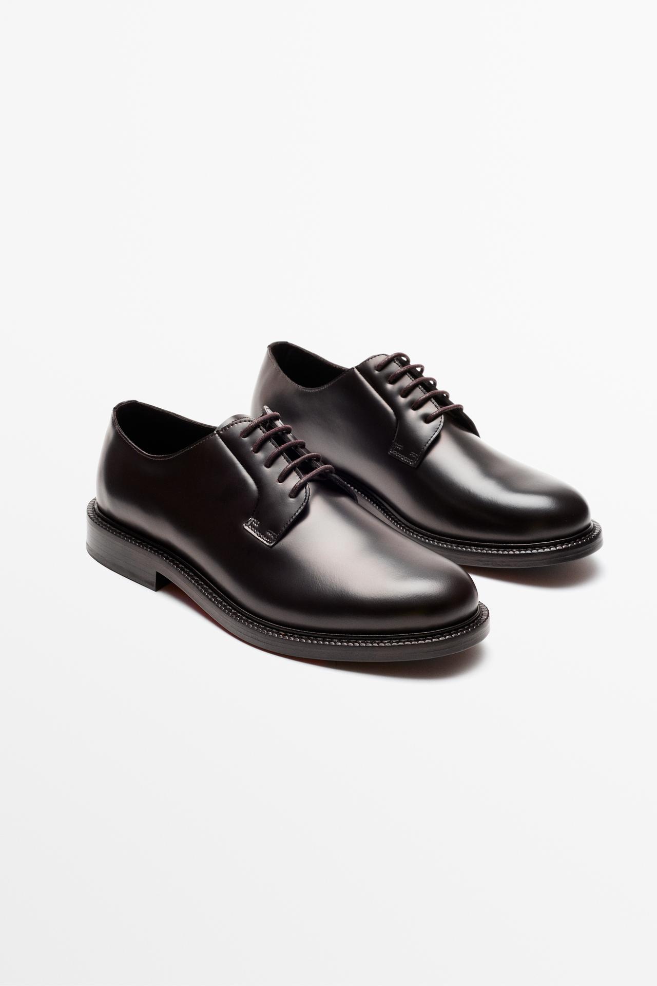 Leather dress blucher shoe — Brown