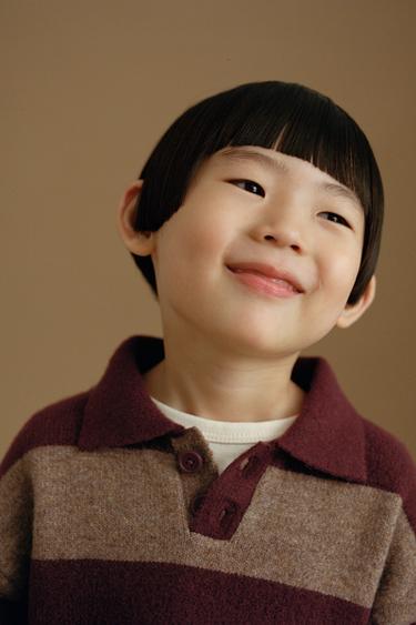 STRIPED KNIT POLO SWEATER - bordeaux/ecru by Zara