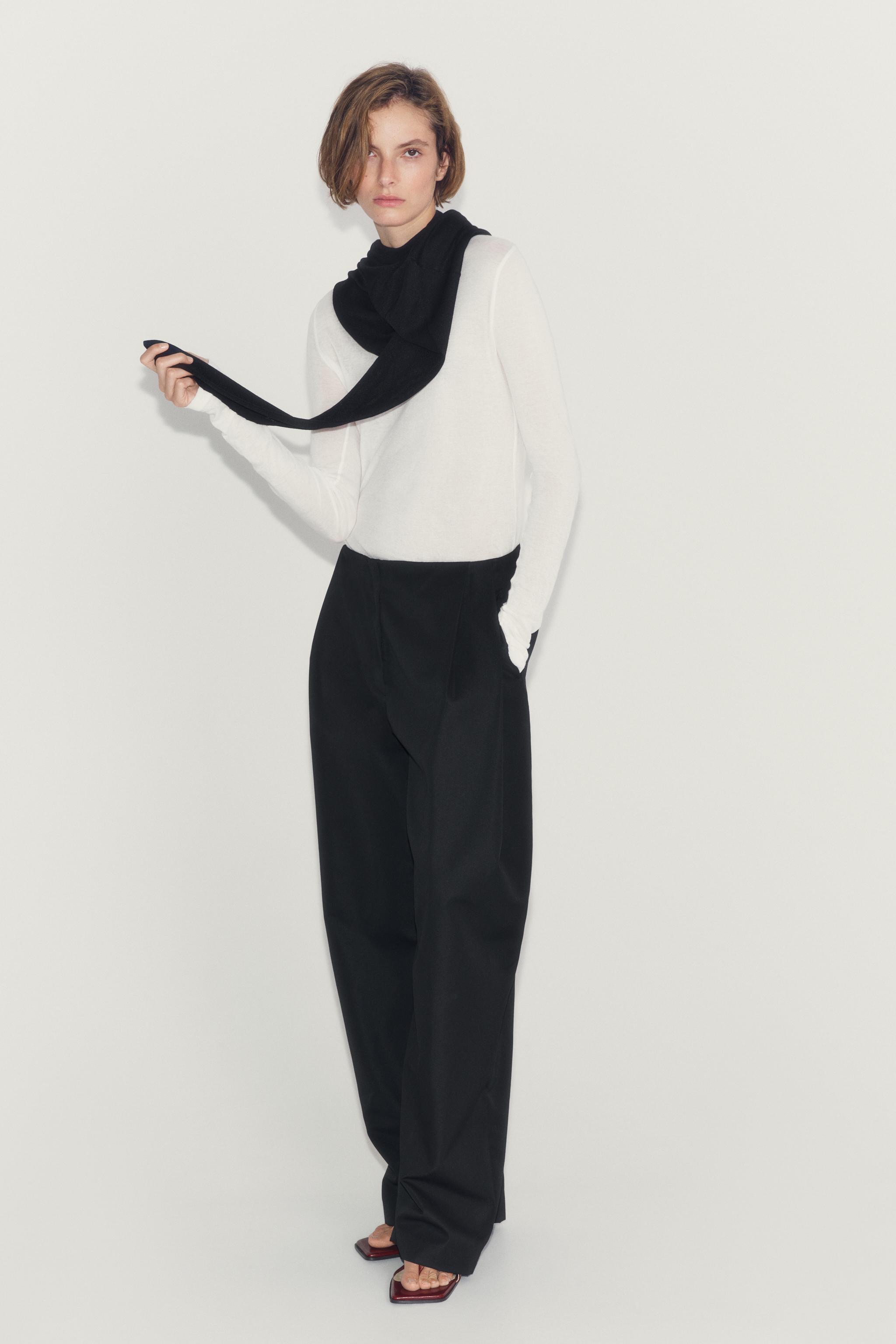 ZW COLLECTION DARTED WIDE-LEG PANTS — Black