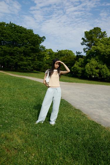 DRAWSTRING FLOWING TROUSERS - Light blue by Zara