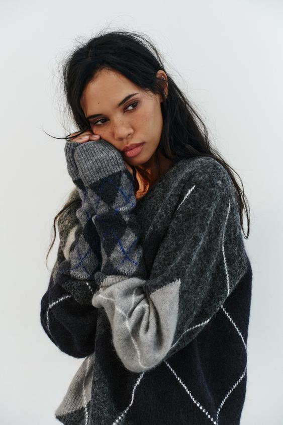 MITONES DE PUNTO CON ROMBOS - Gris de Zara - Imagen 0