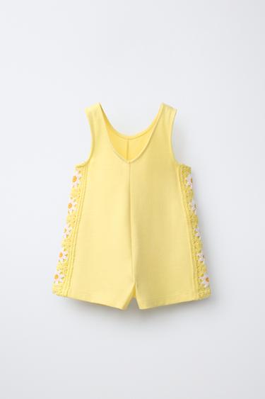 SHORT CROCHET FLORAL PLAYSUIT - Yellow by Zara - Image 1