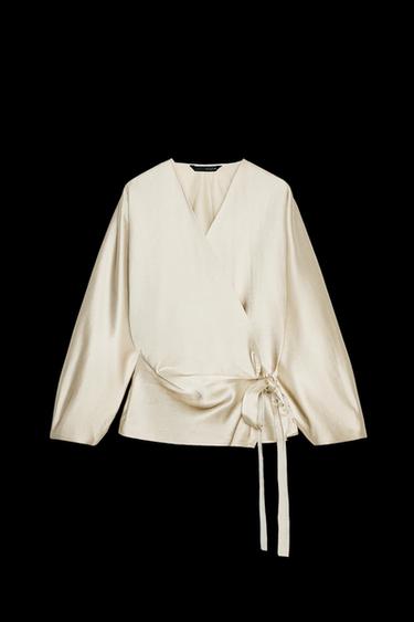 Zara ZW COLLECTION LINEN WRAP BLOUSE - Beige - Image 0
