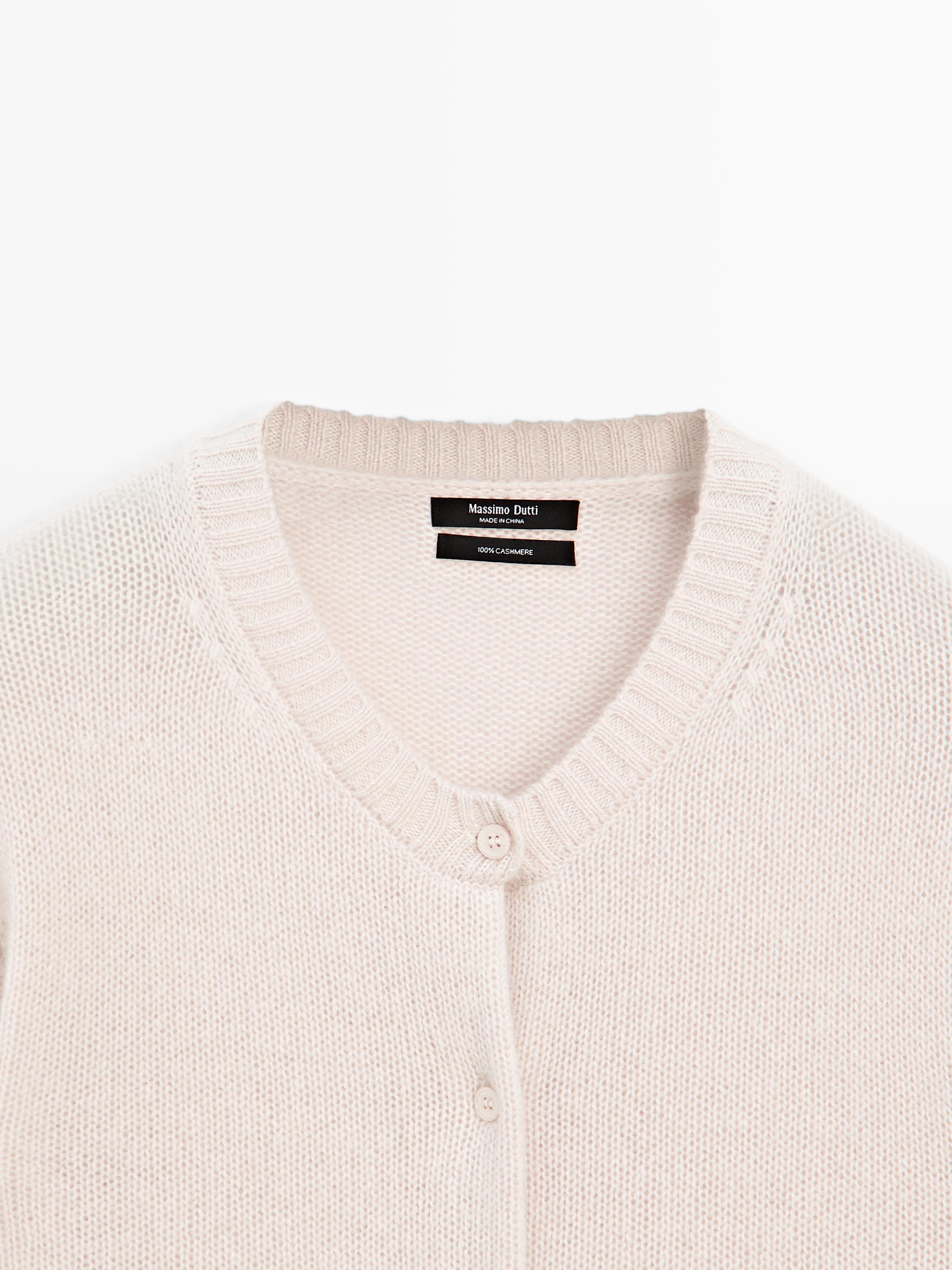 Knit 100% cashmere crew neck cardigan