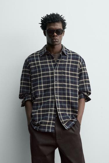 CHECK FLANNEL SHIRT - Dark navy by Zara
