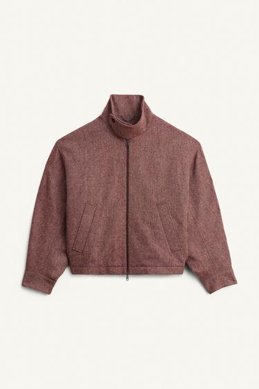 Zara LIMITED EDITION HERRINGBONE WOOL JACKET - Maroon