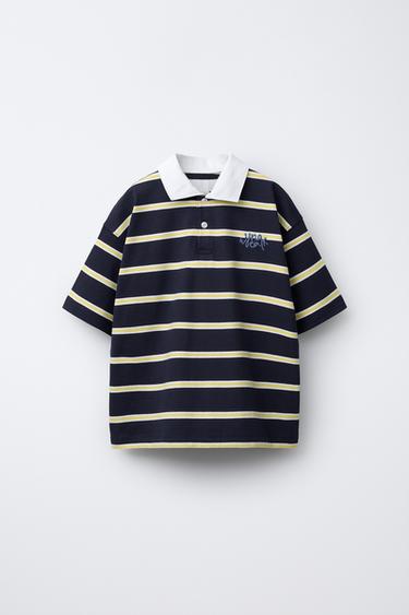 Zara 條紋刺繡POLO衫 - 海藍色