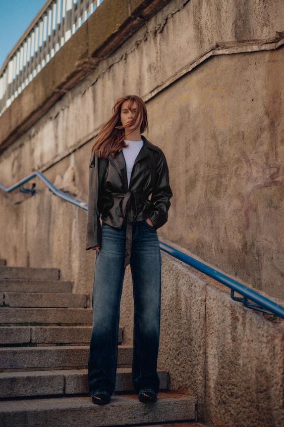 FAUX LEATHER BELTED JACKET