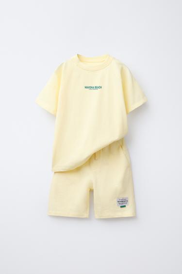 T-SHIRT AND BERMUDA SHORTS SET WITH LABEL - Yellow by Zara