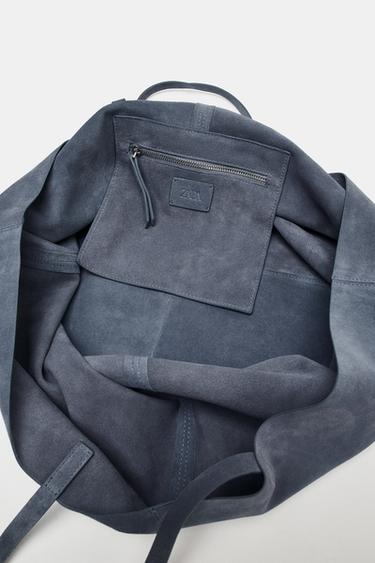 SAC MAXI SHOPPER EN CROÛTE DE CUIR - Bleu de Zara - Image 7