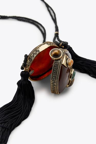CORD, BOX AND STONE NECKLACE - Golden by Zara - Image 4