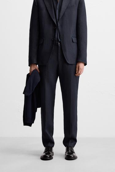 PANTALON DE COSTUME 100 % LIN - Bleu marine de Zara