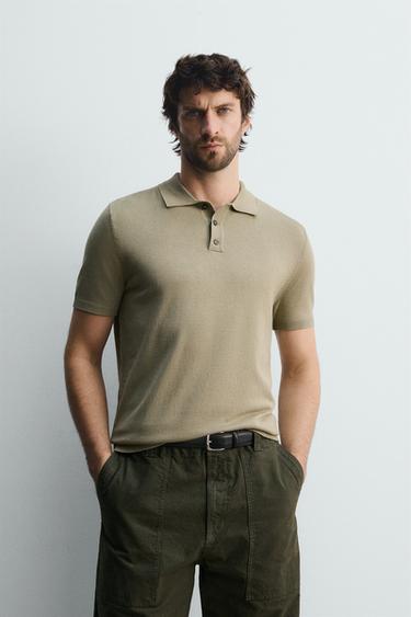 Zara VISCOSE BLEND KNIT POLO SHIRT - Light green