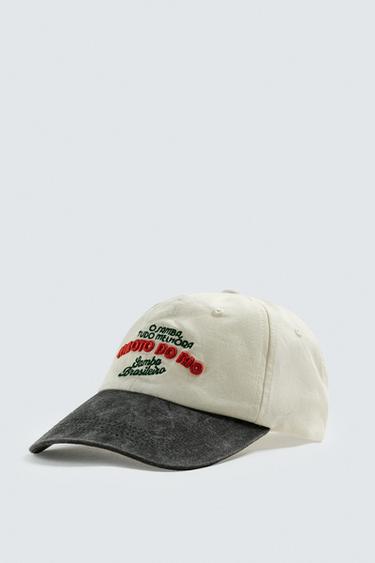 CONTRAST EMBROIDERY CAP - Ecru by Zara