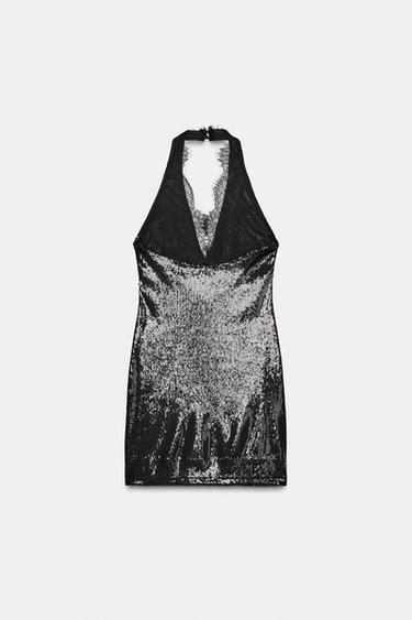 ROBE COURTE HALTER À PAILLETTES - Noir de Zara - Image 7