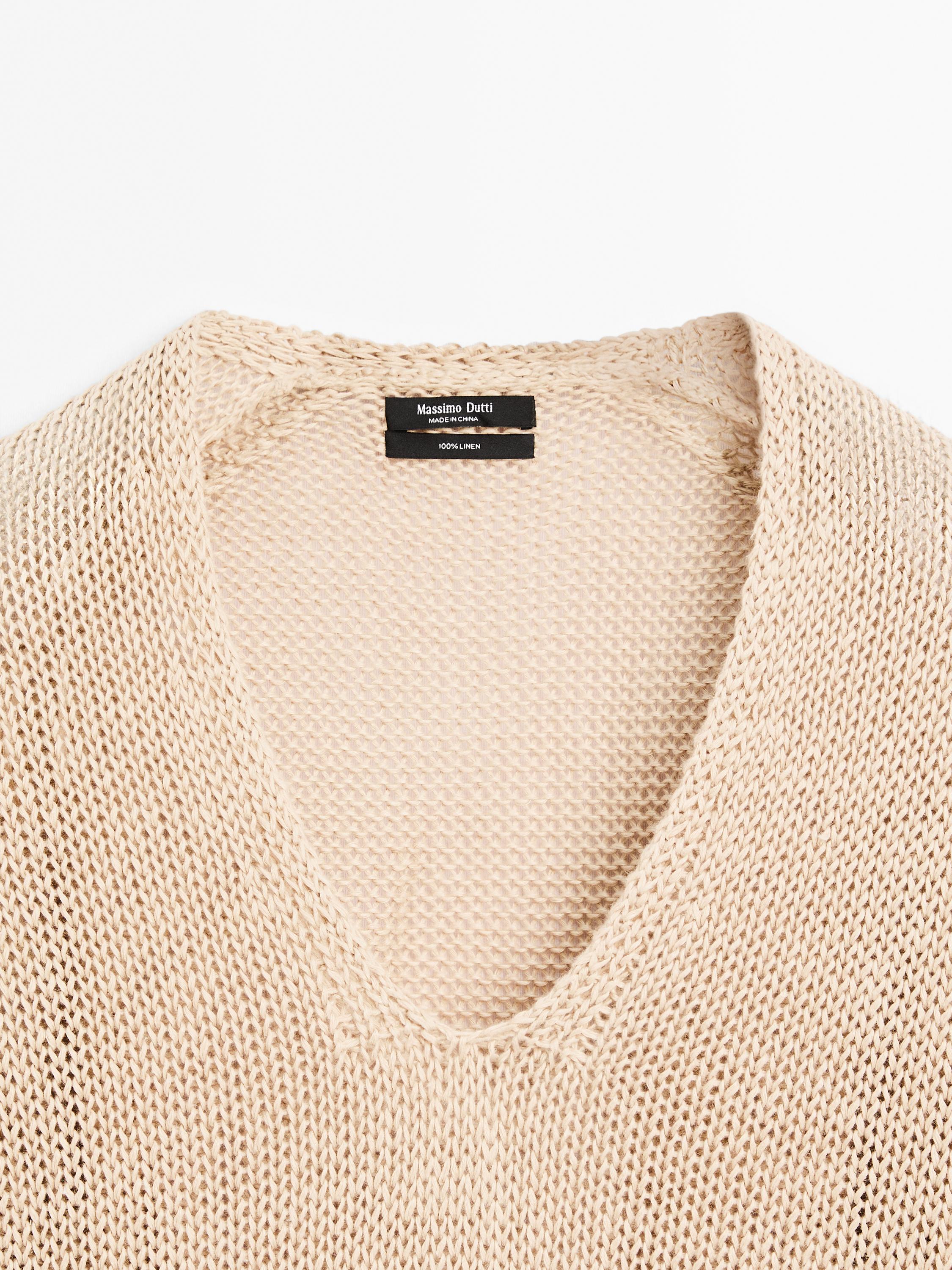 Pull en maille de lin à col V