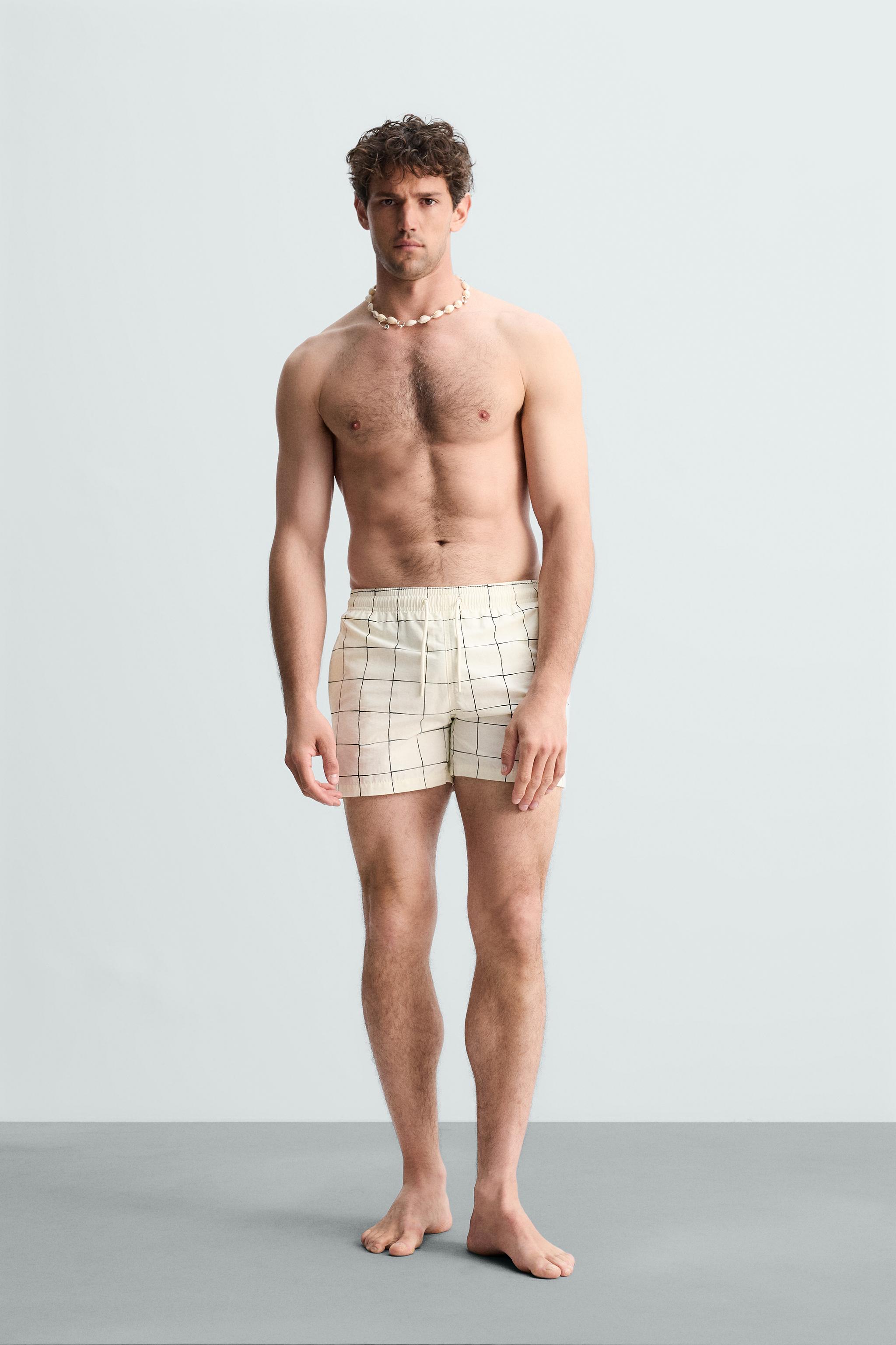 BERMUDA DE BANHO REGULAR XADREZ - Cru | ZARA Brasil