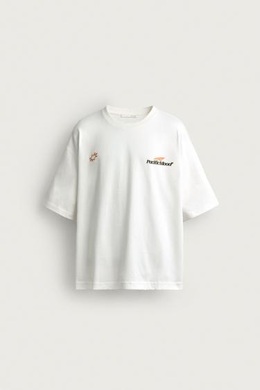 T-SHIRT IM RELAXED-FIT MIT KOMBINIERTEM GRAFIKPRINT - Weiß von Zara