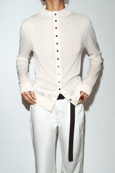 Zara EXTRAFINE KNIT CARDIGAN - Ecru