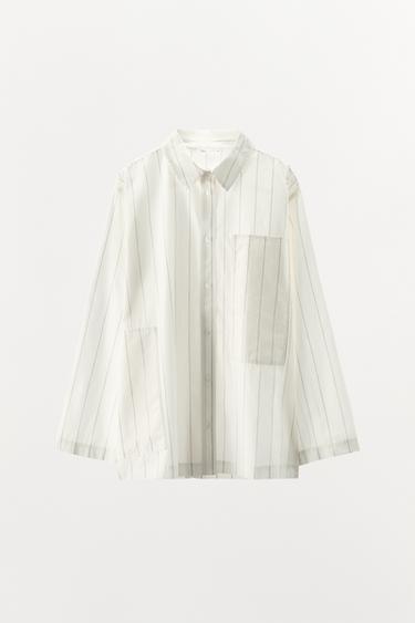 STRIPED PYJAMA SHIRT - Ecru / Beige by Zara - Image 2